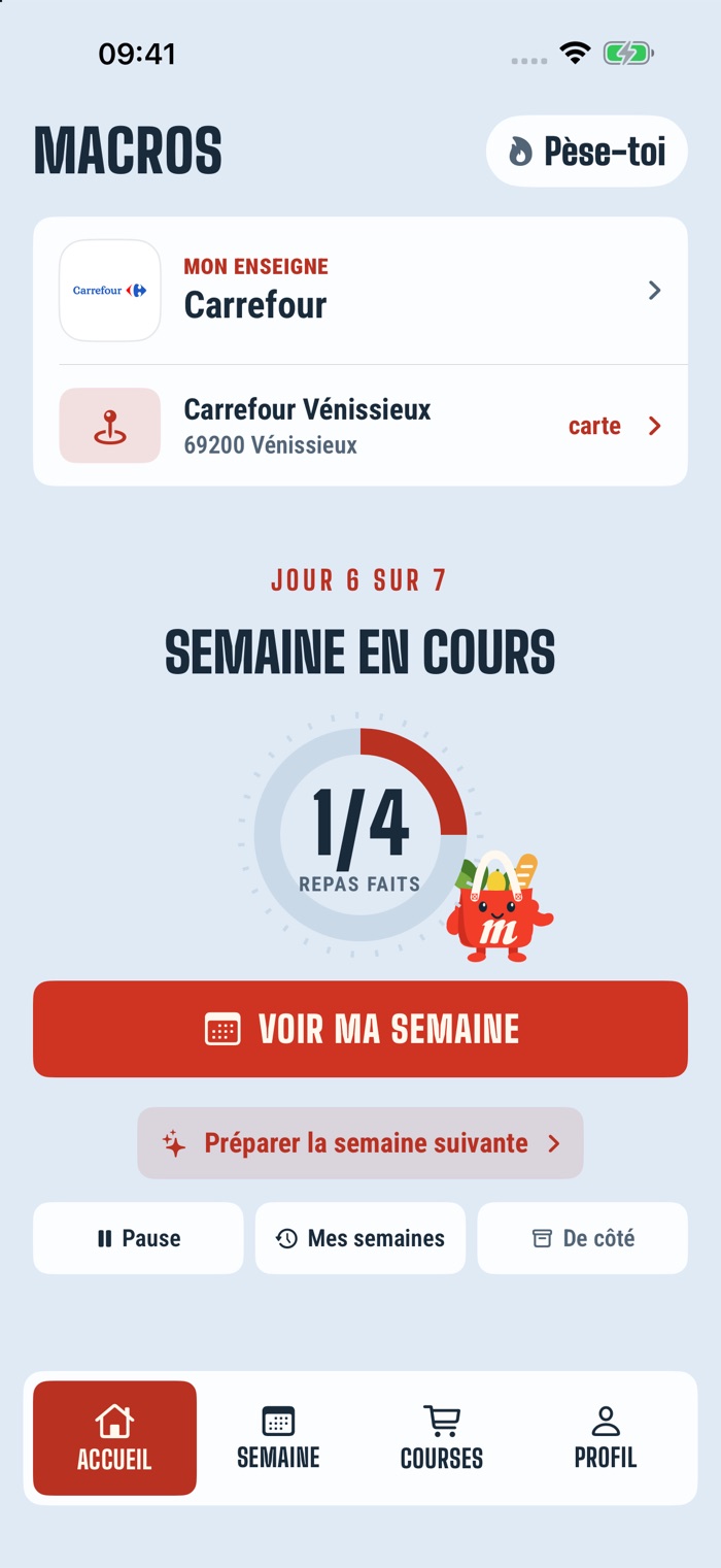 L'accueil : magasin choisi et avancement de la semaine